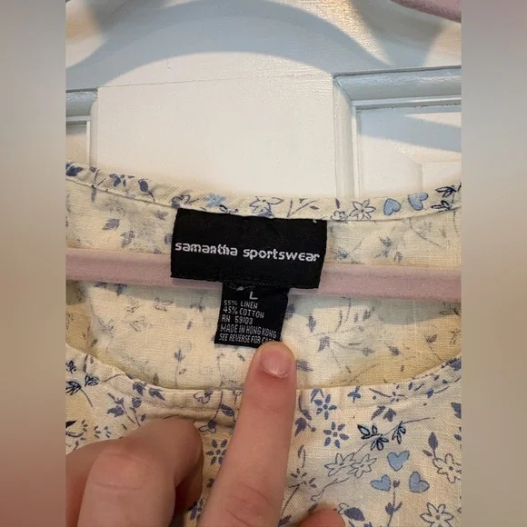 Samantha Sportswear Cream Set with Blue Flowers Cropped Tank and Ankle Pants - Picture 4 of 6